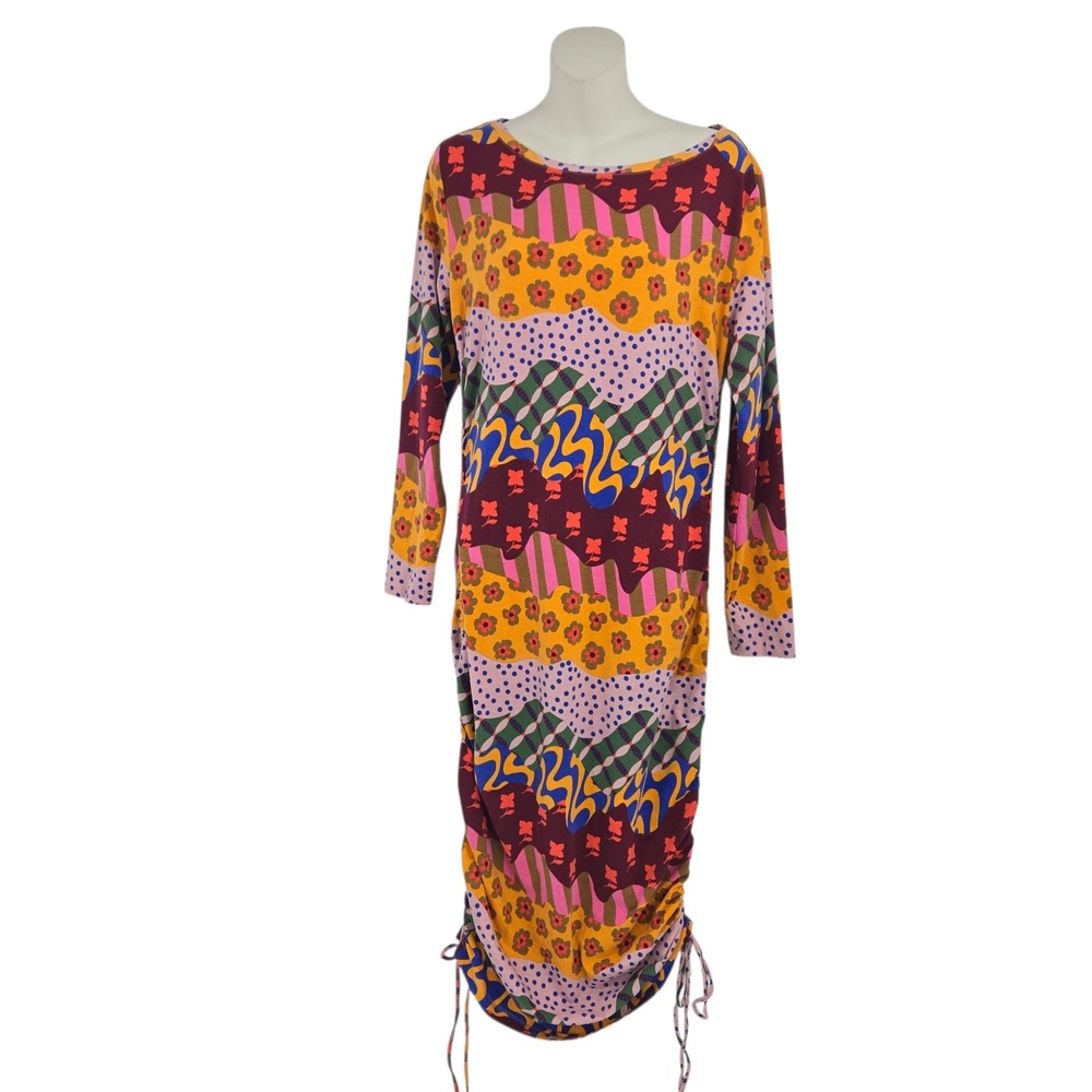 Latino Heritage Month Midi Dress Womens Large Floral‎ Polka Dot Ruched Side Slit
